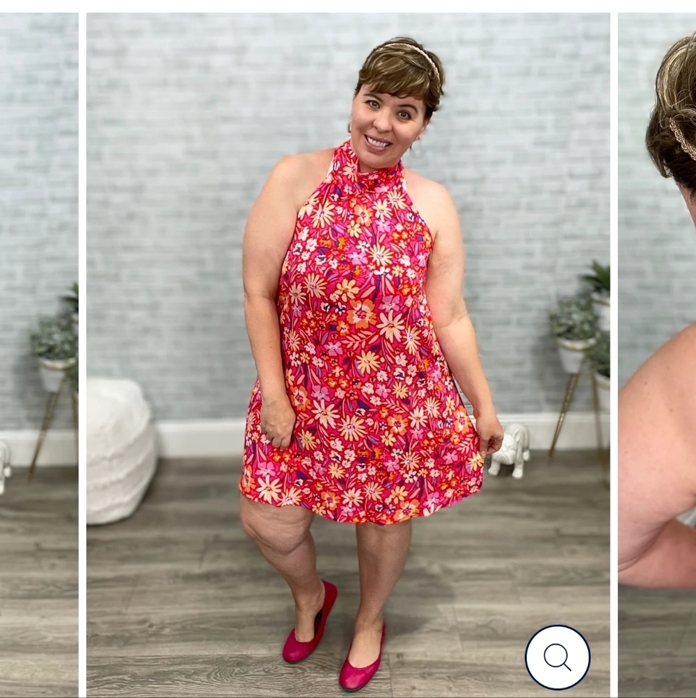 NWT ANDREE BY UNIT 3X Halter Neck with Back Tie Floral A-Line Dress